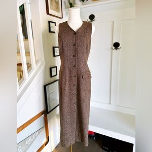Talbots Brown Herringbone Tweed Button Front Midi Dress –